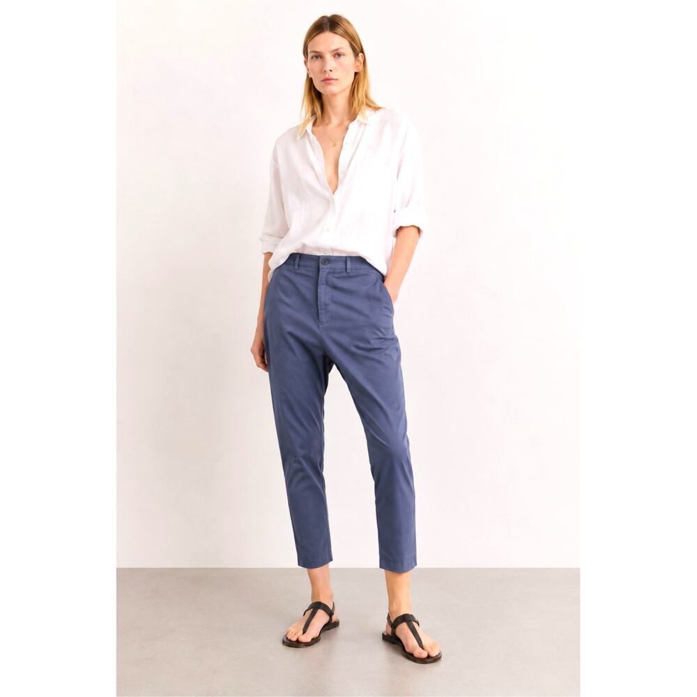 Nili Lotan 2 Paris Pants $345 Drop Crotch Cotton Slouchy Cropped NWT Navy Blue